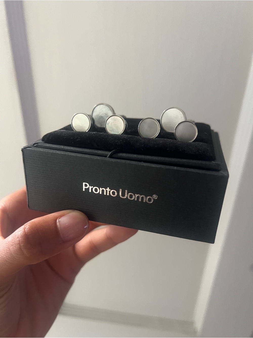 Pronto Uomo Silver & Opal/Pearl Round Cufflinks - Polished Classic